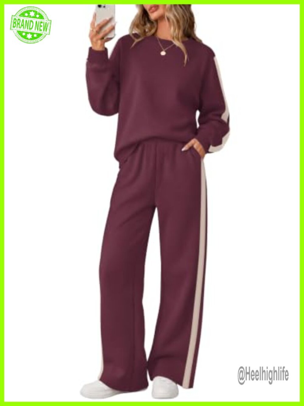 WIHOLL Women 2 Piece Sweatsuit Set Wide Leg Pants Crewneck Pullover